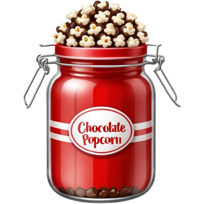 Chocolate popcorn in a jar with red and white lines emoji