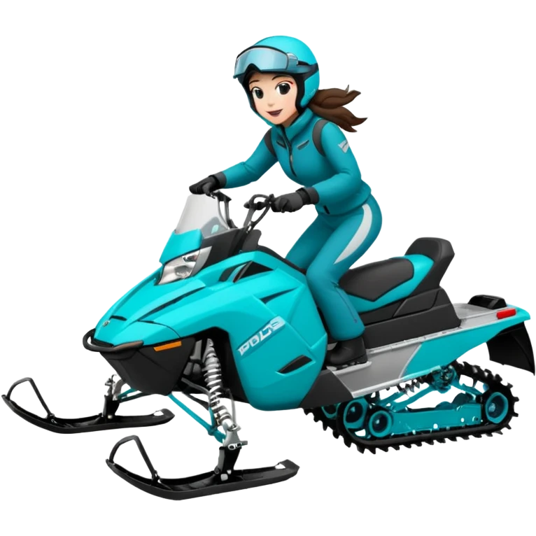 Can you create an emoji of a brunette girl on a teal polaris khaos 850 155 snowmobile doing a wheelie with snow flying emoji