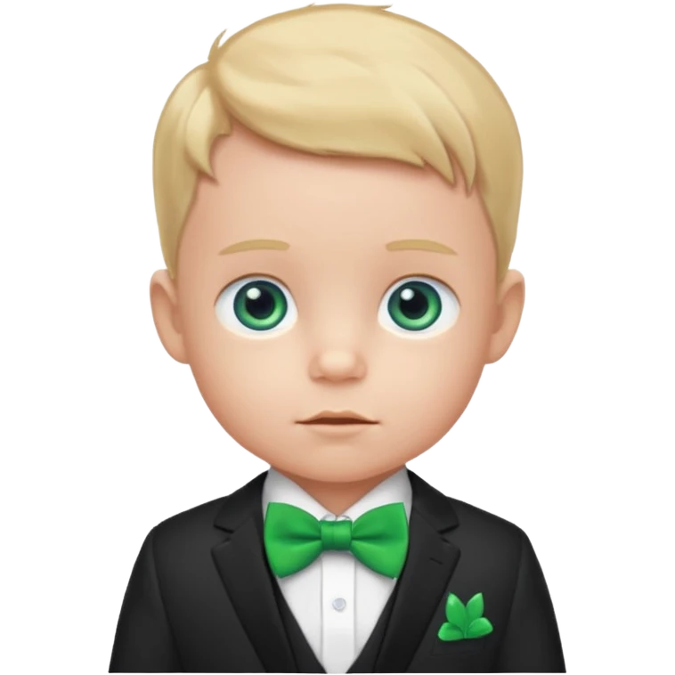 baby boy in suit, blue eye, with green bow emoji