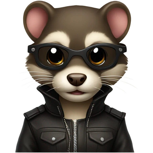 A ferret wearing leather, with the words “freaky ferret” emoji