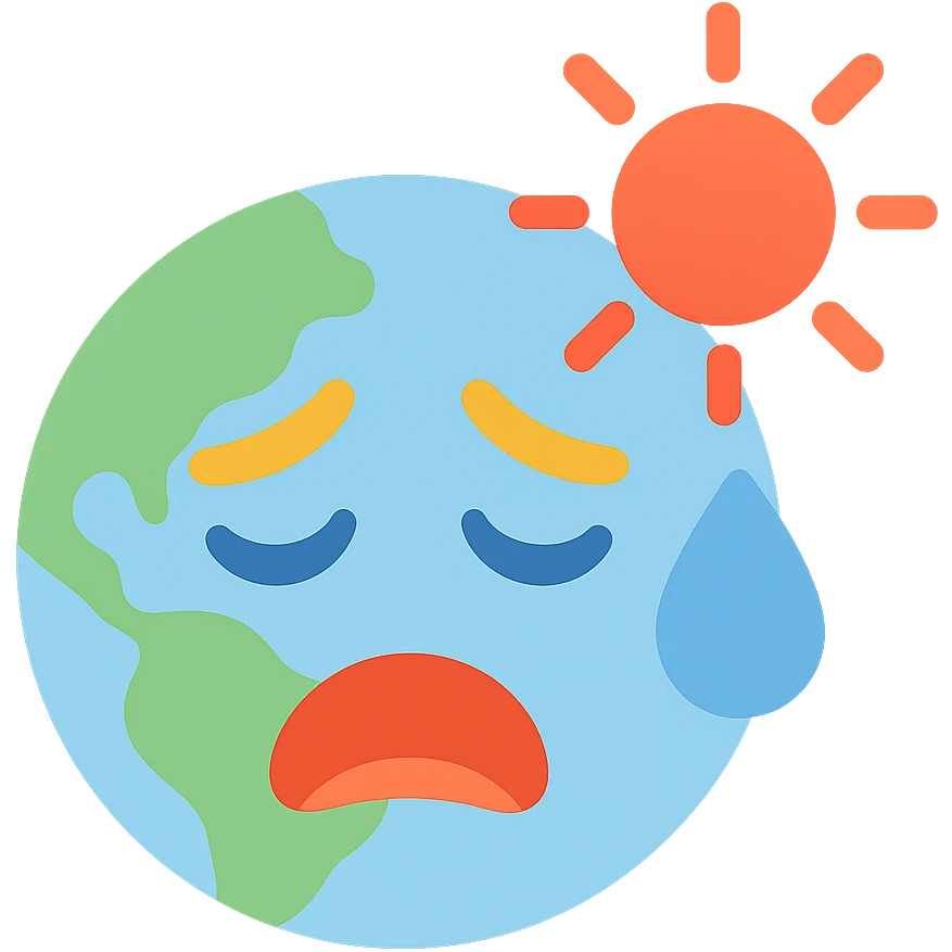 globe sweating with high temperature, looking distressed emoji