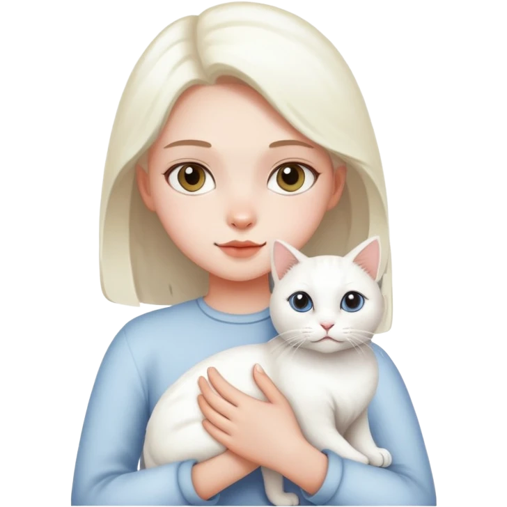 Girl holding a white cat emoji