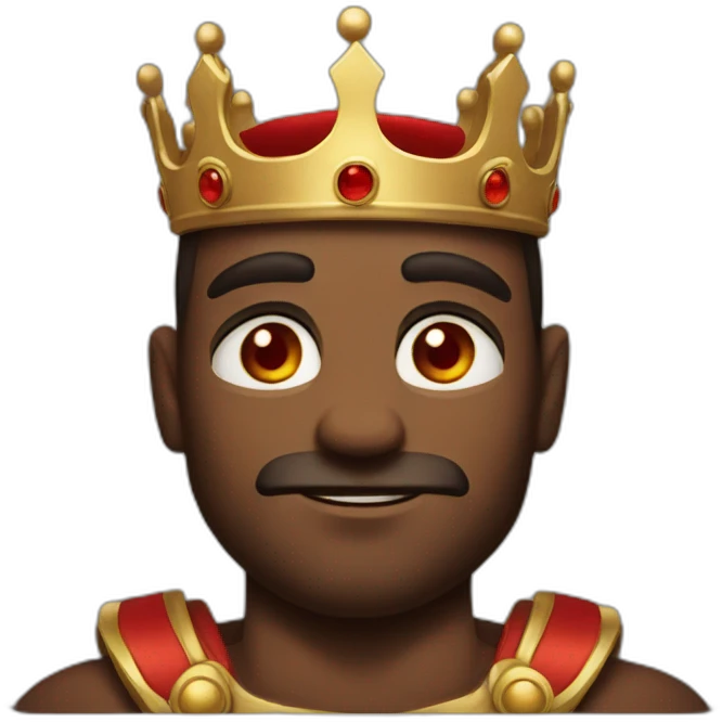 A muscular man wearing a crown with red eyes emoji