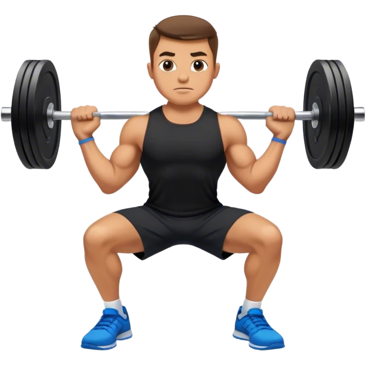 tanned man black shorts black t shirt blue shoes barbell squats emoji