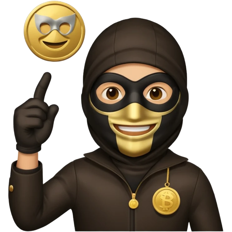 Robber emoji holding a 💰 wearing a mask that is made of robber suit without showing his hand the 💰 need to be in the left without is showing hands emoji