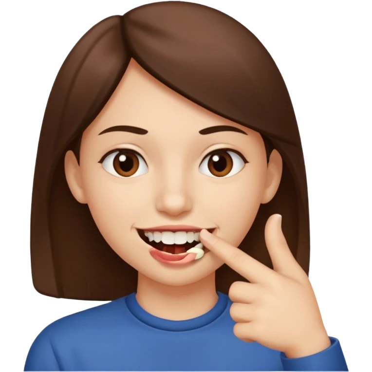Con una sonrisa en la cara mientras muerde la punta del dedo indice en la boca son sus dientes emoji