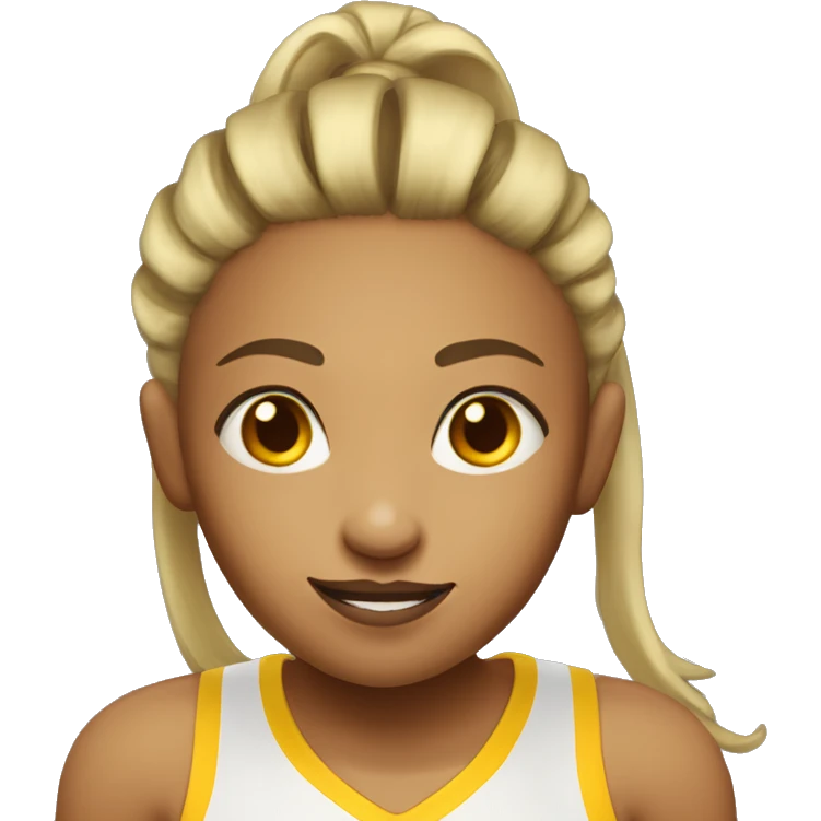 basketball player girl with basketball and hair in pony tail with yellow jersey that has the number 22 on it emoji