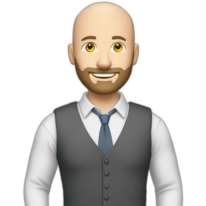 good looking caucasian male with small beard and almost bald smart casual holding papers emoji