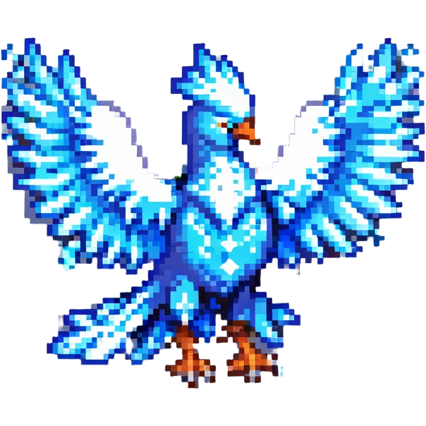 pixel art style ice phoenix, blue and white, icy feathers, glowing eyes, small sprite emoji