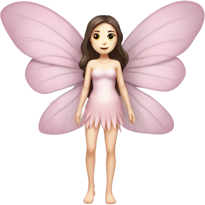 Pale skin, brunette fairy woman with pink wings full body emoji