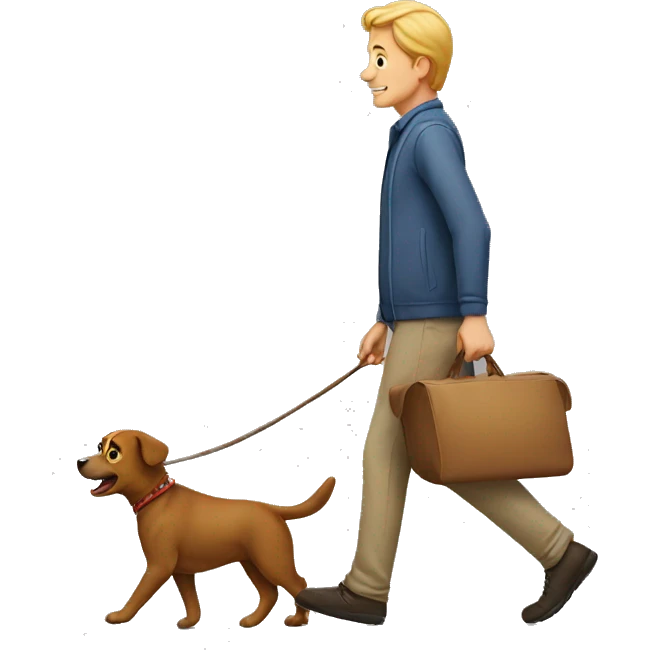 Man walking towards a dog emoji