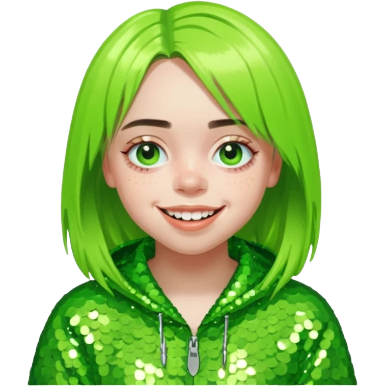 Billie Eilish with lime green sequin outfit emoji