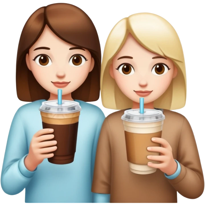 two besties holding hands with iced coffees emoji