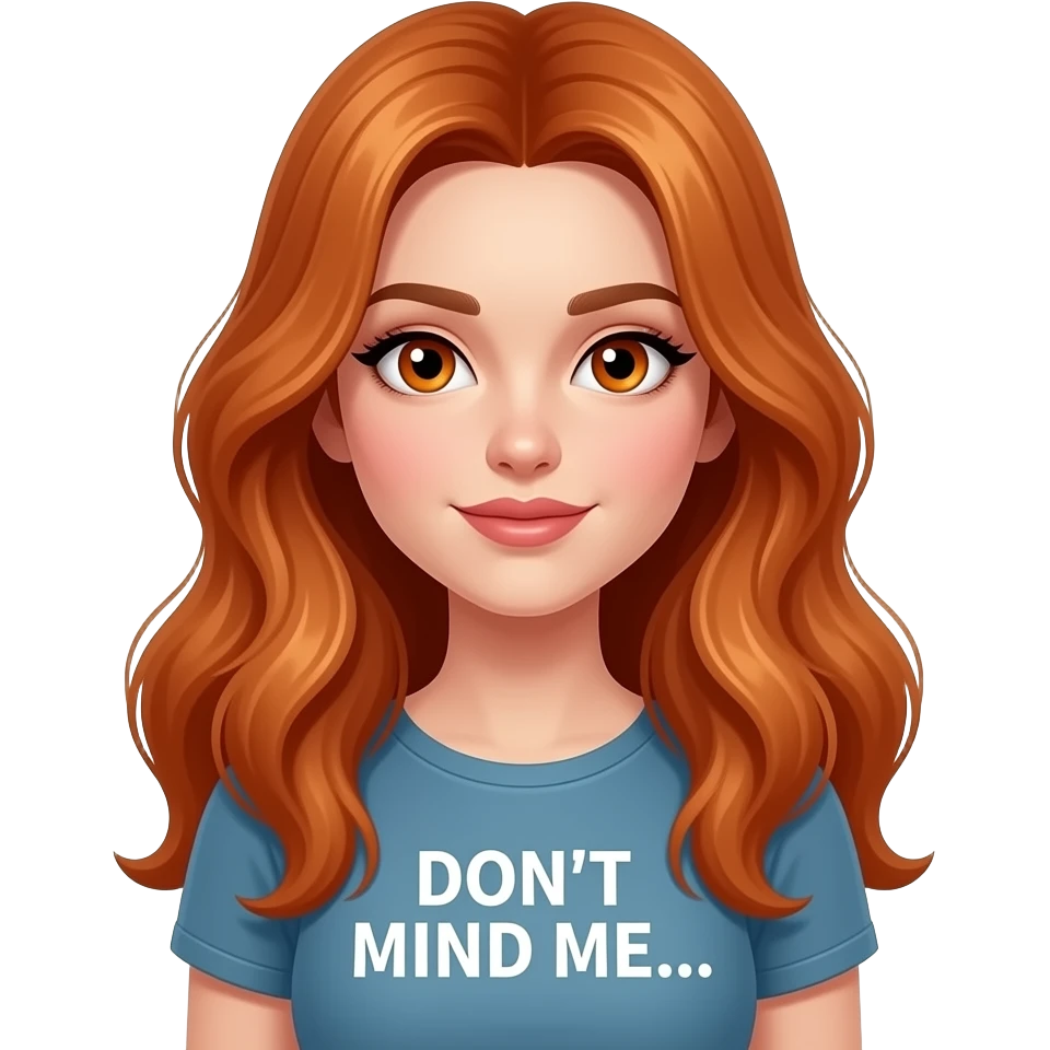 sexy girl with long ginger hair and ginger eyes a top with DON'T MIND ME... written on it emoji