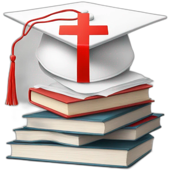 White Student cap with red medical cross On a stack of books emoji