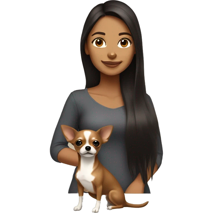woman with long dark brown hair with a solid tan chihuahua  emoji