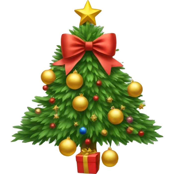 Christmas tree with a bow and New Year's balls emoji