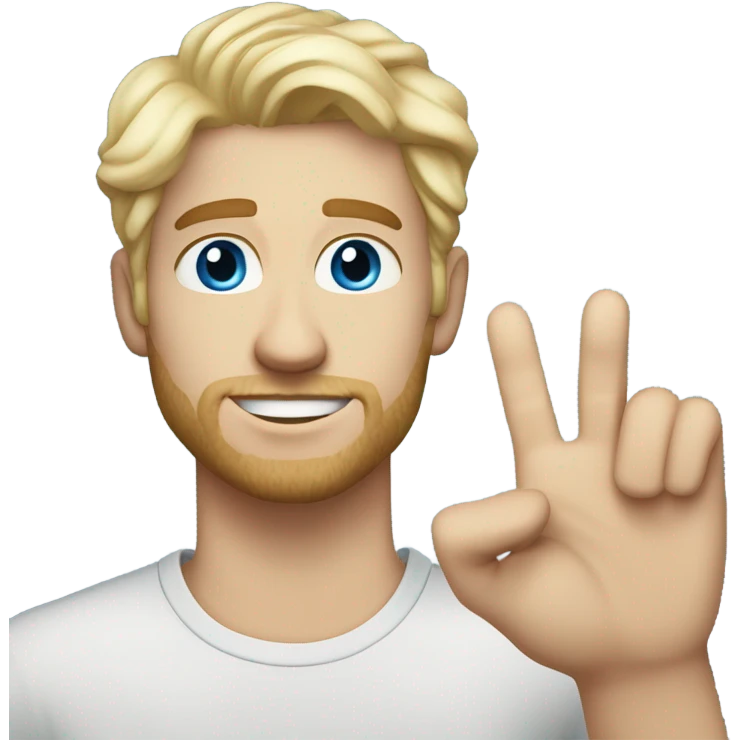 light curl blonde 30yo man blue eyed pale skin raised hand emoji