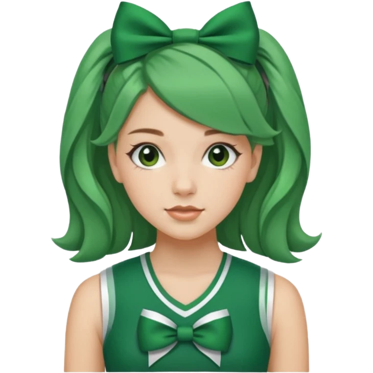 Sydney Taylor with green Hawkins Cheerleader no sleeve uniform, green bow on her hair emoji
