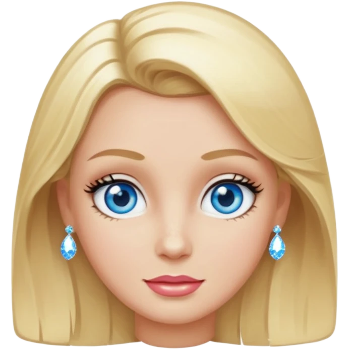 make this real, blond, medium length, blue eyes, 50s, sparkle in the eyes, fun emoji