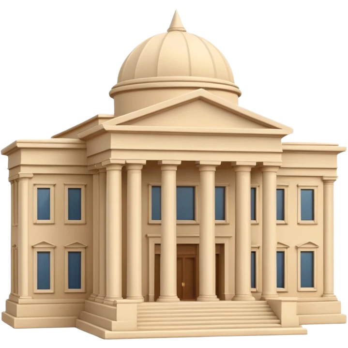 Minimal 3D emoji style government ministry building, classical architecture with columns and triangular roof, official state institution, neutral beige stone, clean shading, financial institution icon, isolated on transparent background, professional, no flags, no text emoji