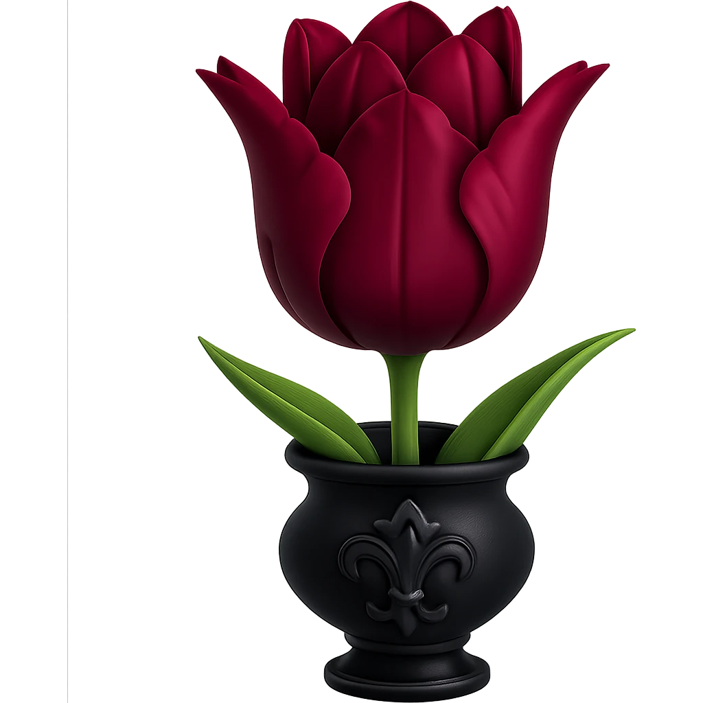 Add a gothic vase under the goth tulip in the style of apple emojis, keeping the background transparent. The style should mimic the apple emoji aesthetic with clean, colorful, and smooth shading typical of apple emojis. emoji