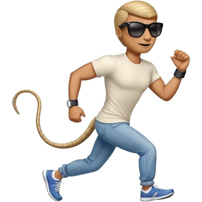 friendly anthropomorphised cobra in jeans and a t-shirt, wearing dark sunglasses, jogging upright in standard pose emoji