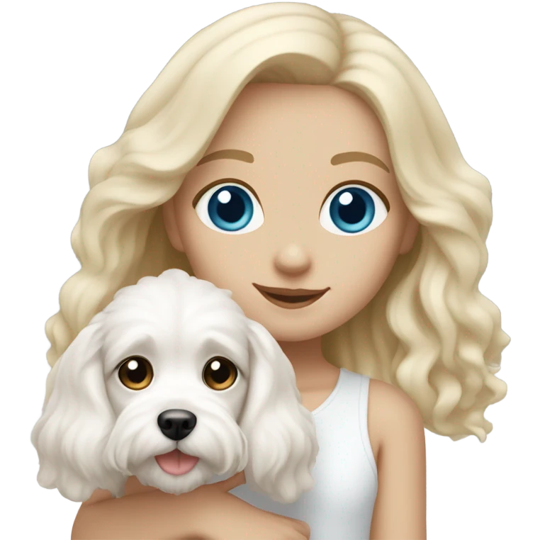 Blonde girl blue eyes holding white cavachon dog emoji