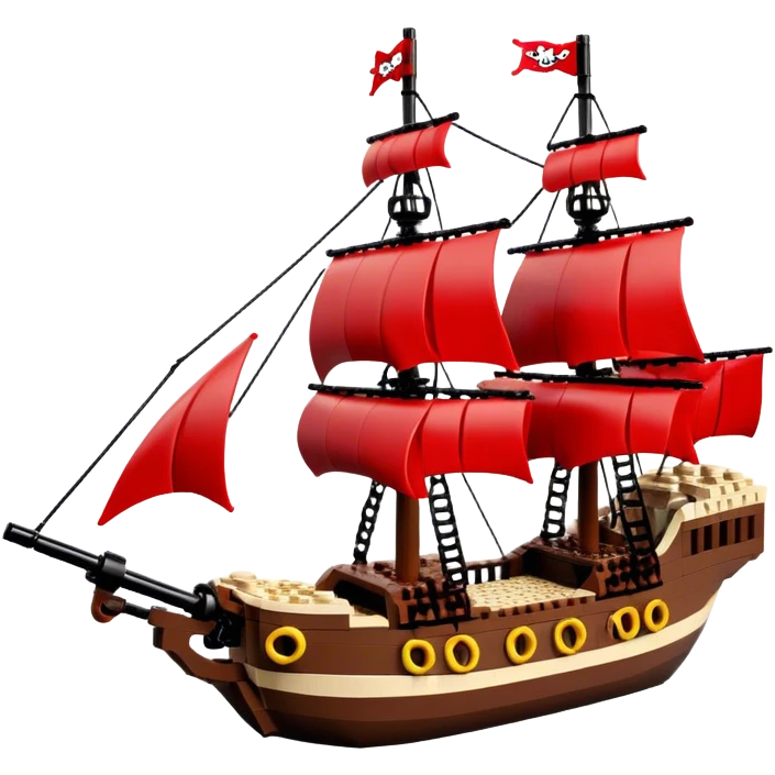 Pirate Ship (Toy) - Lego Pirate Ship (Model Year: 2021) (Iconic colour: Brown with red sails) emoji