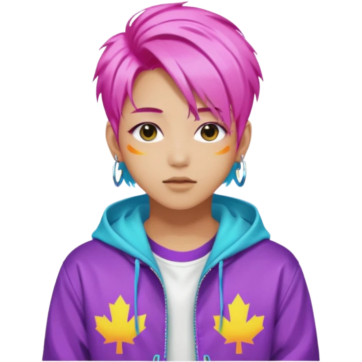 portrait of young idol in Kpop style, wearing flashy streetwear outfit, colorful dyed hair emoji