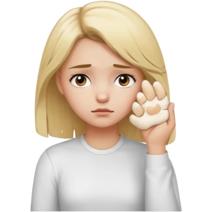 A girl holding its forehead with its paw because it has a headache emoji