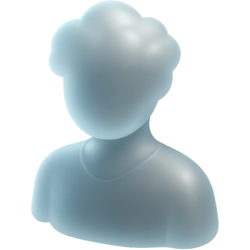 person, shoulder up, front view, body and head made of bright convex clouds, matte glass style emoji