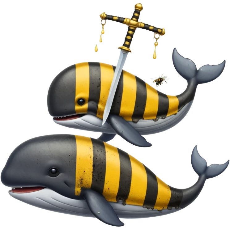 A whale cover with mud and a two bees use sword fighting emoji