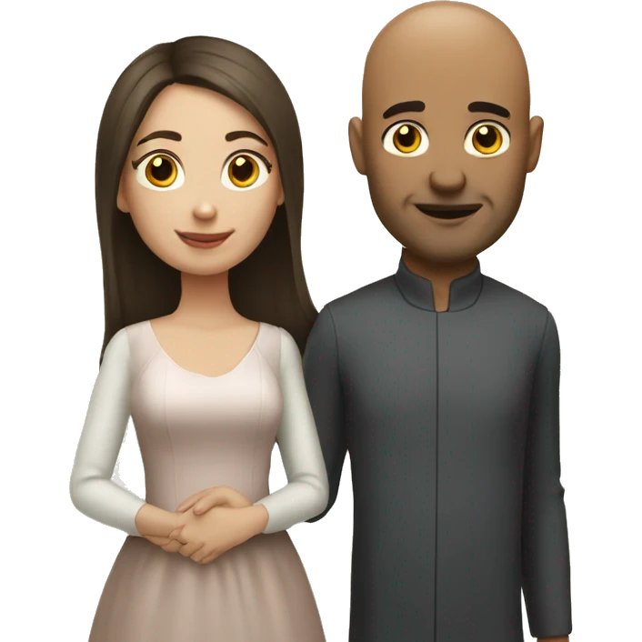 Bald man and his young brunette wife emoji