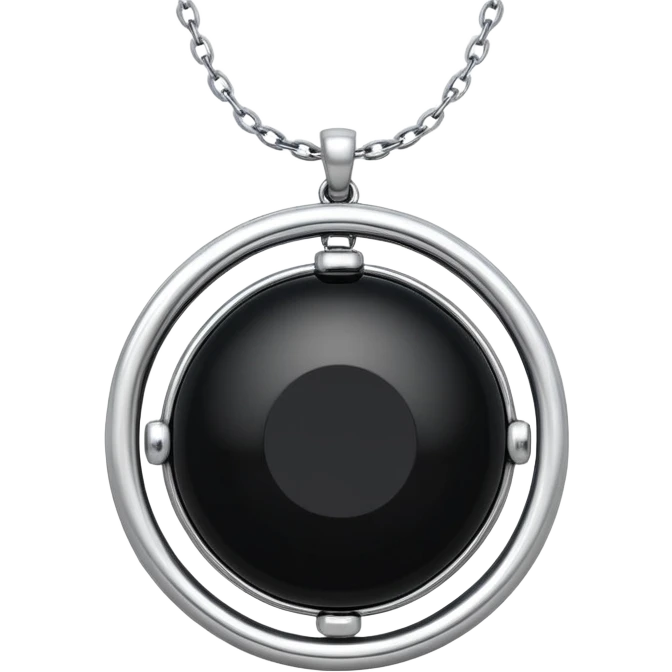 dark onyx talisman, round and polished, cradled by a silver chain, absorbing negativity with unseen grace emoji