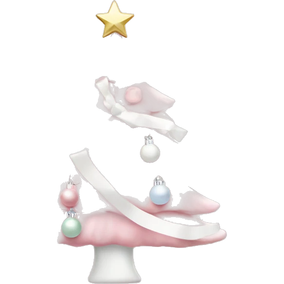Pastel Pink Christmas tree  white ornaments, and white ribbon emoji