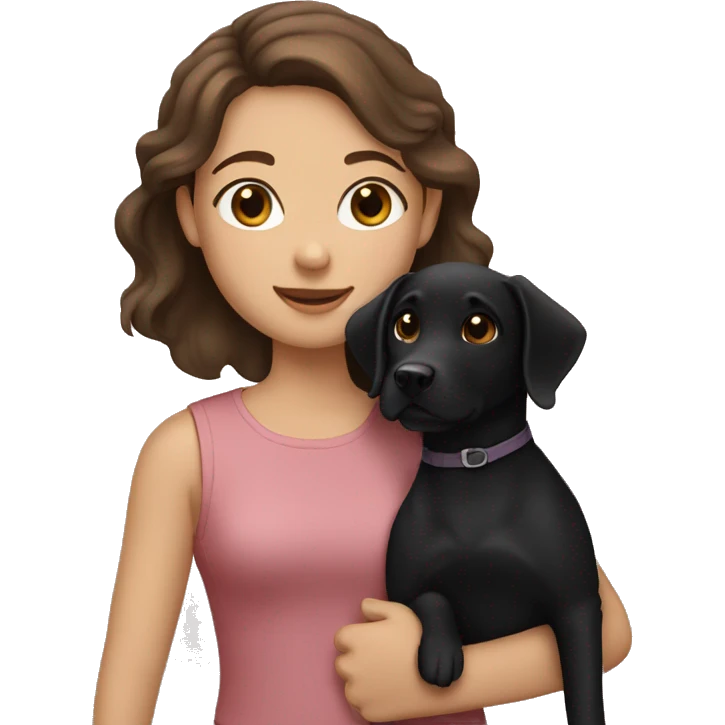 girl with brown hair holding a black lab emoji