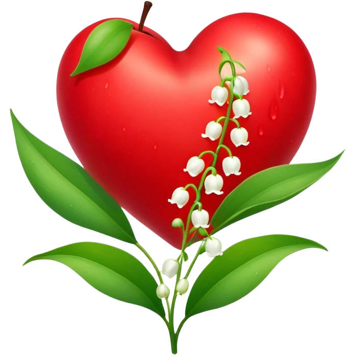 Heart-shaped apple and tear-shaped Lily of the Valley emoji