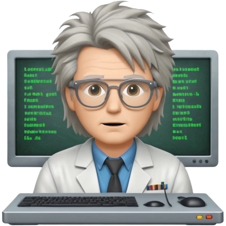 Je veux que tu me crées un personnage derrière un écran d'ordinateur qui ressemble à doc de retour vers le futur emoji