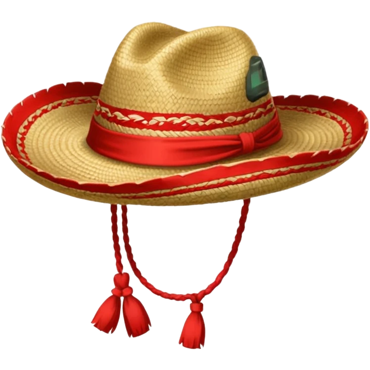 Sombrero de paja con una cinta roja emoji