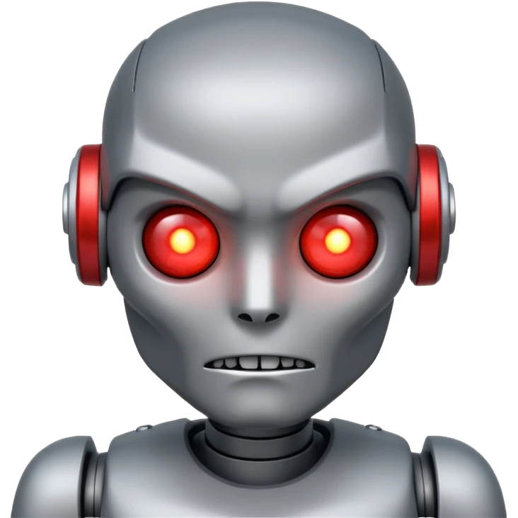 An AI humanoid robot looking evil and looking angry emoji