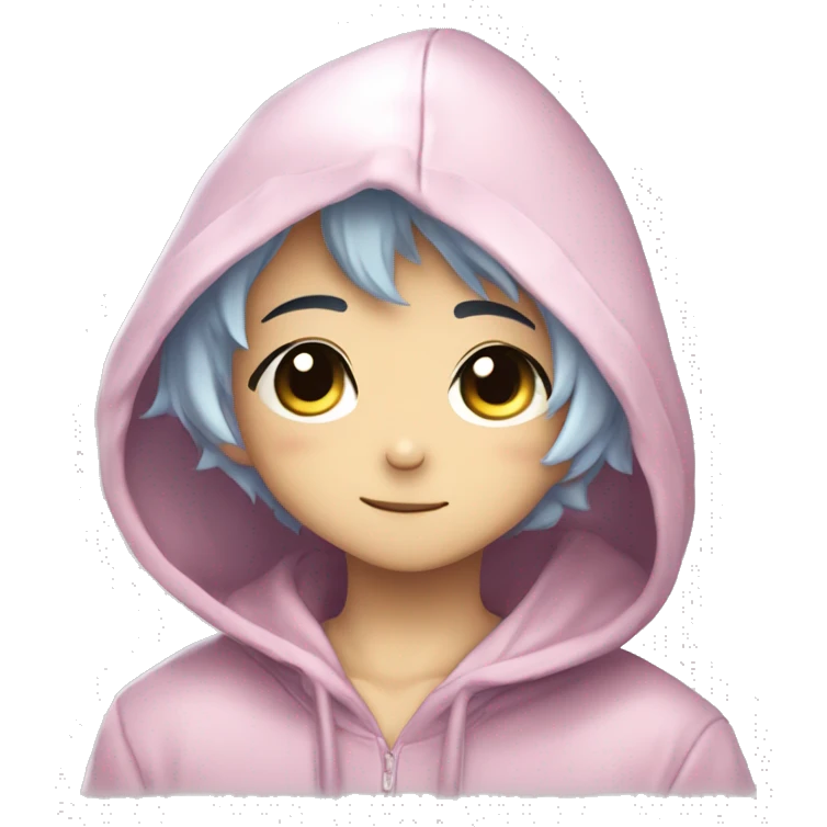 Cute Kawaii Beautiful Gorgeous Sparkly Shiny Blushing Anime Style Catboy With Pretty Hair And Hoodie emoji