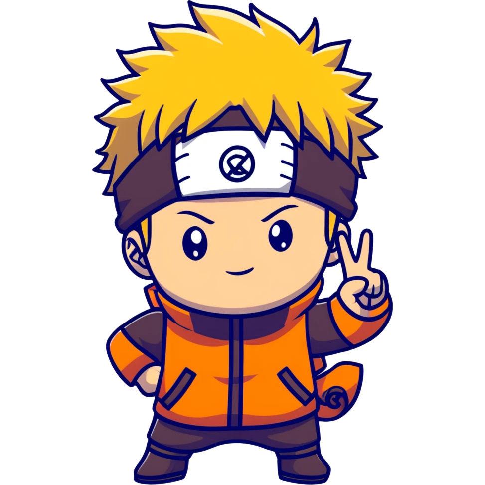 Naruto with chibi proportions making a peace sign emoji