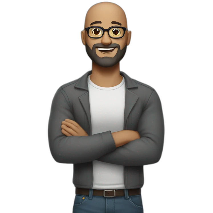 smiling bald head darkgraybeard glasses crossed arms full body emoji