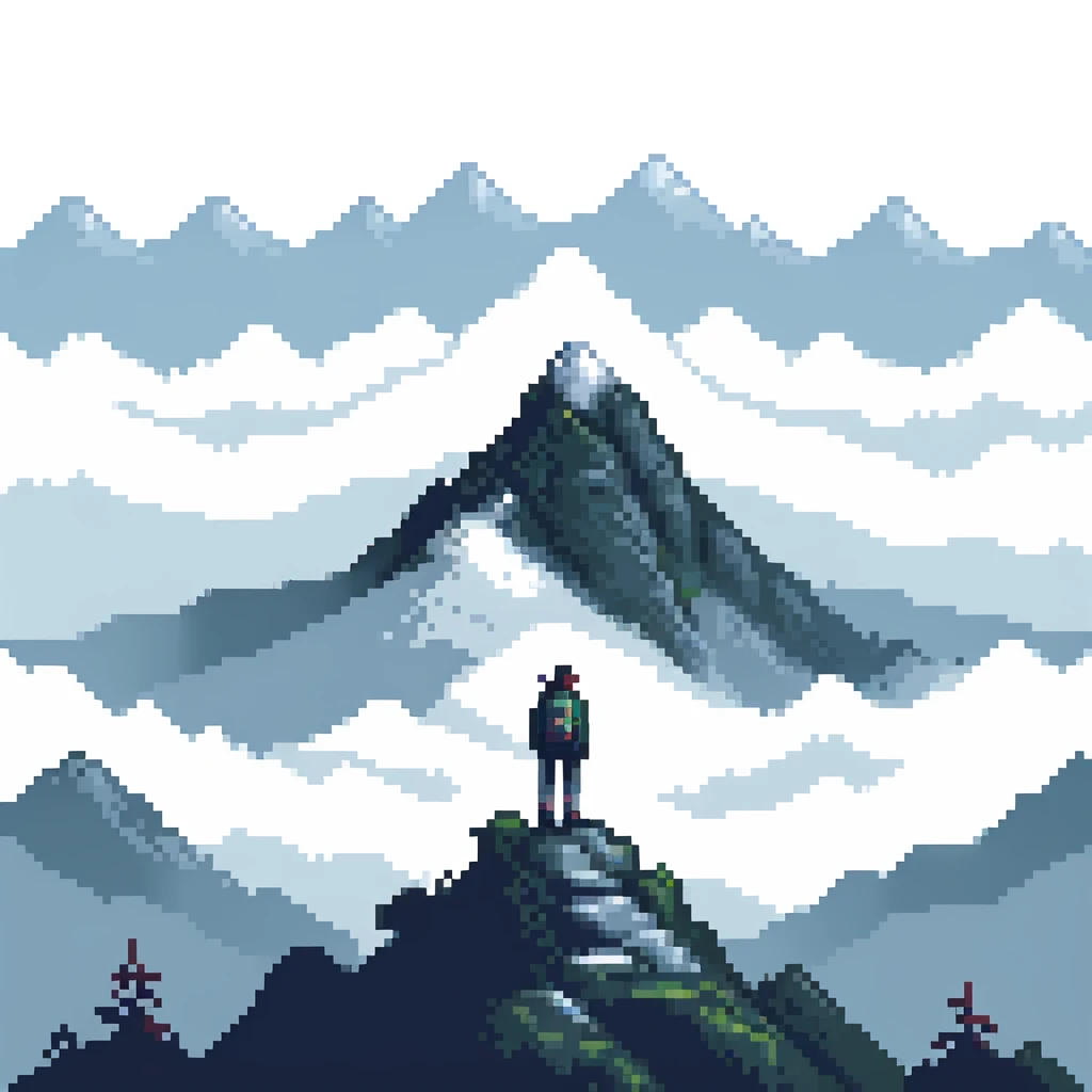 traveler standing on mountain peak surrounded by mist emoji