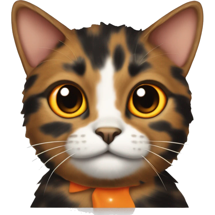 Tortoiseshell cat with an orange nose and an orange spot on top of its head between its ears emoji