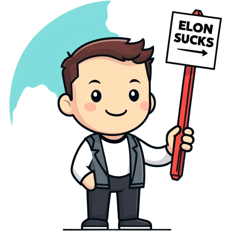 Elon musk with a sign that says Elon sucks emoji