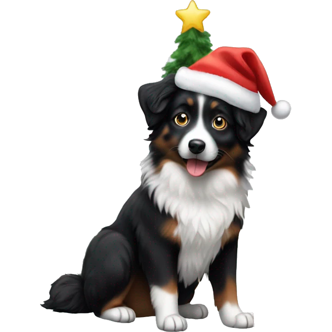 Small black australian shepherd dog Christmas tree emoji