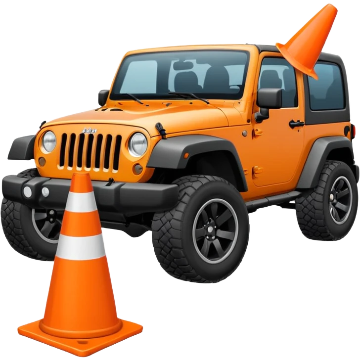 Jeep Wrangler crushing a white traffic cone under its tires, emoji style emoji