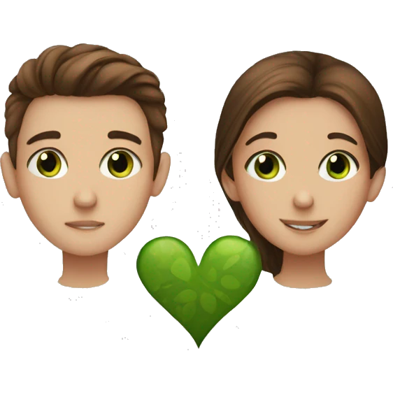 Brown hair boy with green eyes kissing brown hair girl with brown eyes emoji